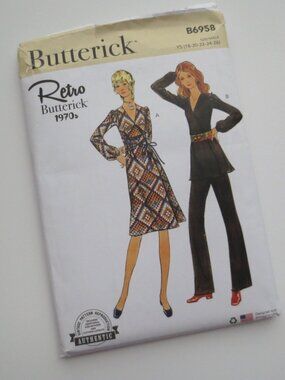 Butterick Retro 1970s Wrap Dress Tunic and Trouser Pants Sewing Pattern